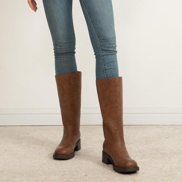 Women’s Knee High Boots, Square Toe, Chunky Block Heel, Riding Tall Boots - Picture 6 of 6